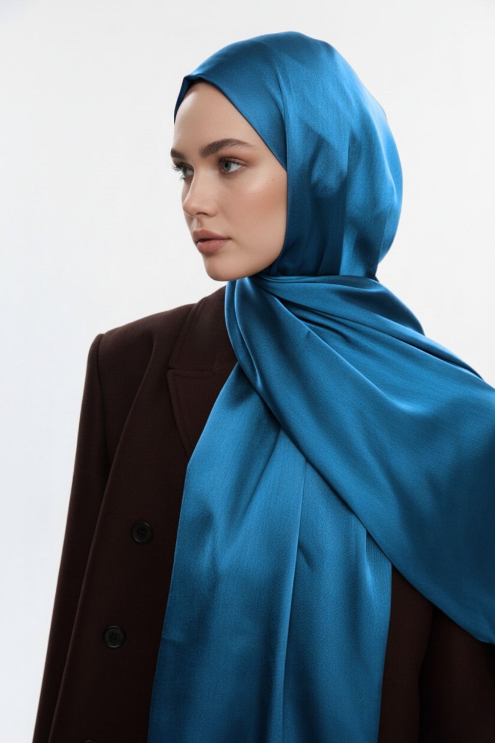 Mizalle & YAQA Özel Saten Dokulu Açık Mavi Şal - 1