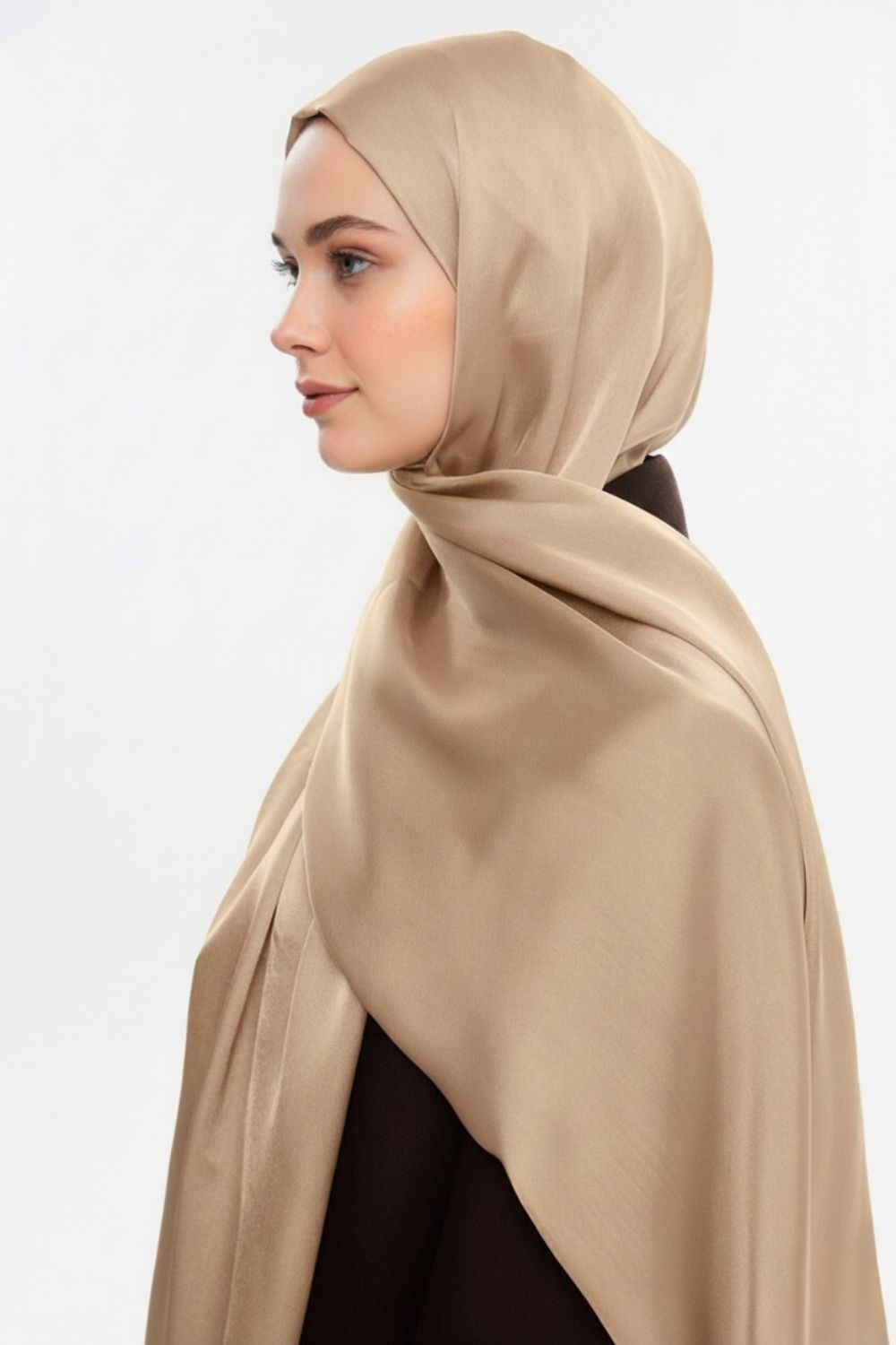 Mizalle & YAQA Özel Saten Dokulu Bej Rengi Şal - 2