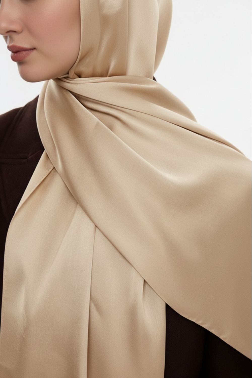 Mizalle & YAQA Özel Saten Dokulu Bej Rengi Şal - 3