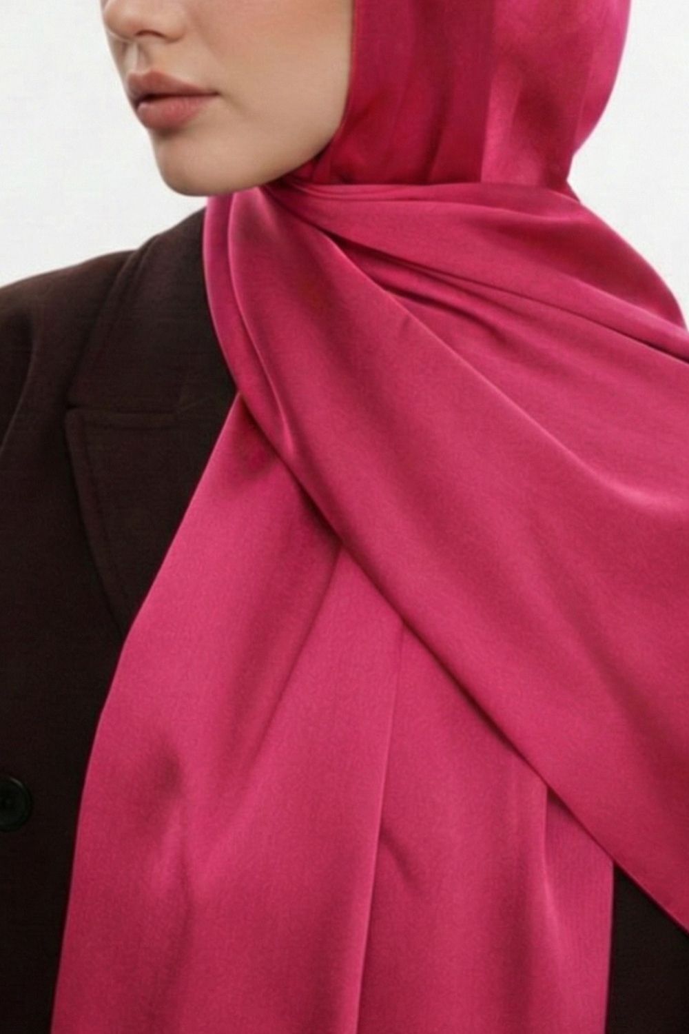 Mizalle & YAQA Özel Saten Dokulu Fuşya Şal - 3
