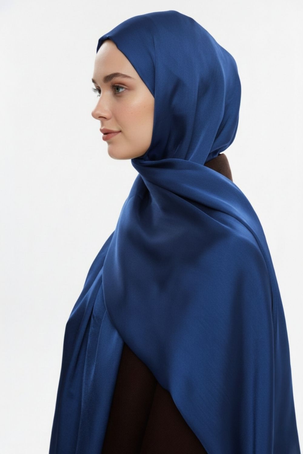 Mizalle & YAQA Özel Saten Dokulu Gece Mavisi Şal - 2