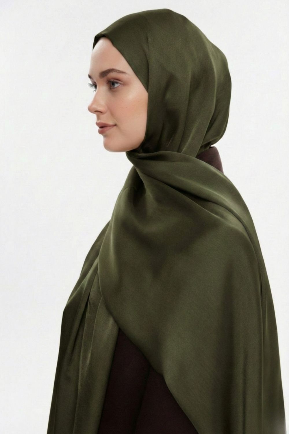 Mizalle & YAQA Özel Saten Dokulu Haki Şal - Mizalle