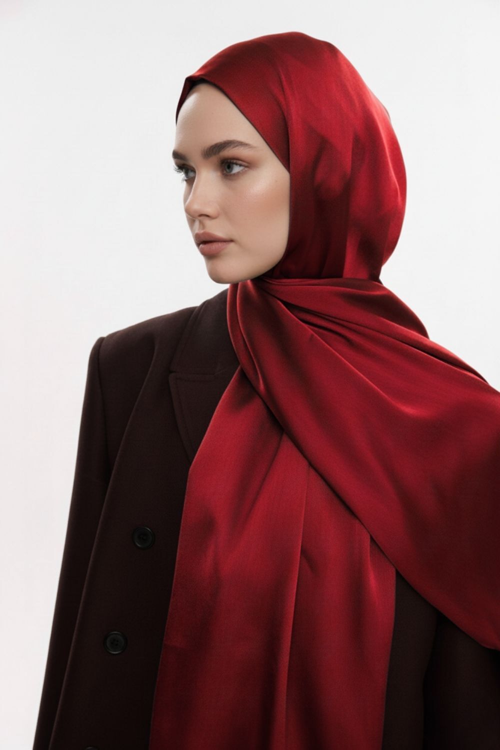 Mizalle & YAQA Özel Saten Dokulu Kırmızı Şal - 1