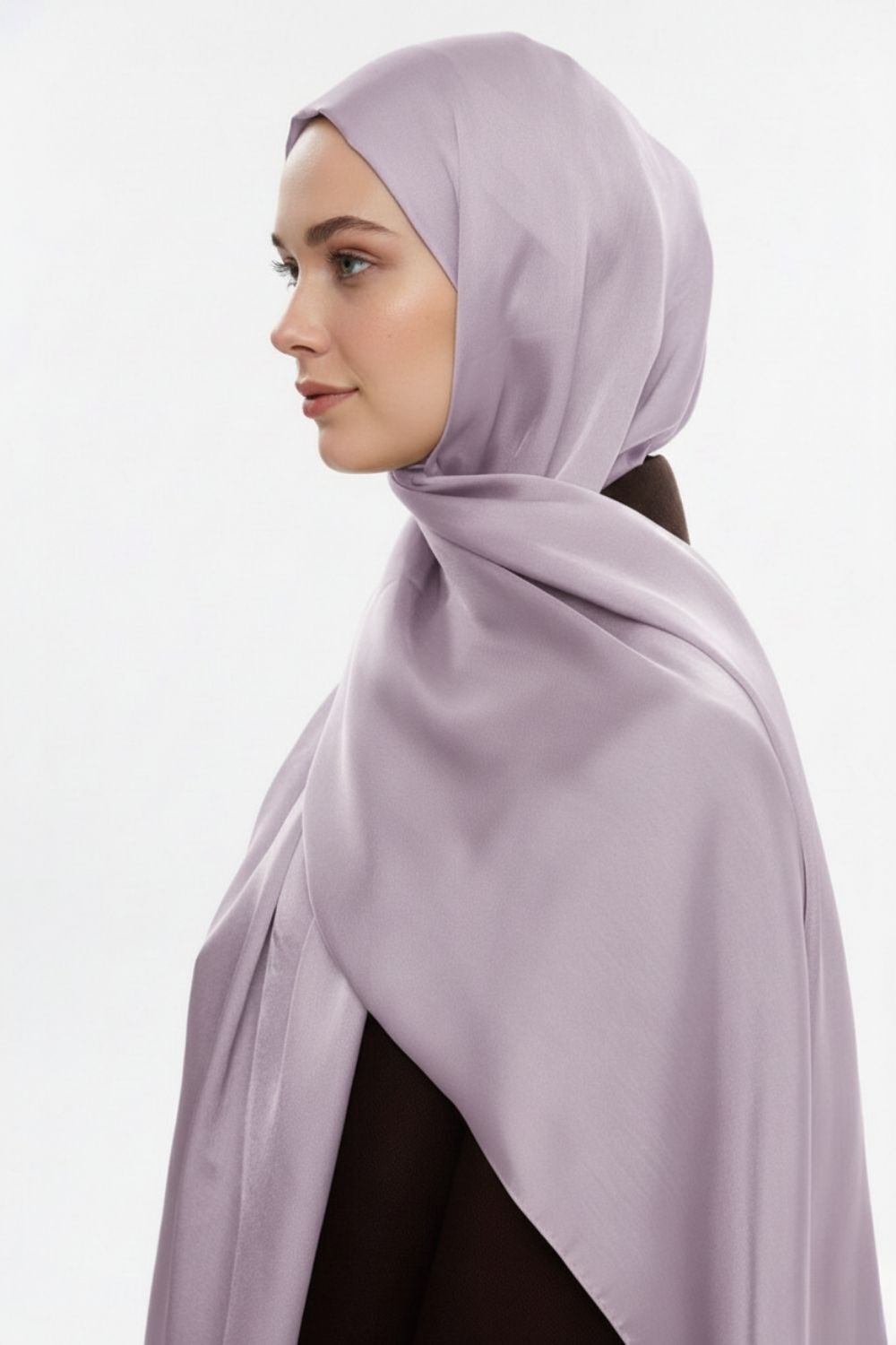 Mizalle & YAQA Özel Saten Dokulu Lavanta Rengi Şal - Mizalle