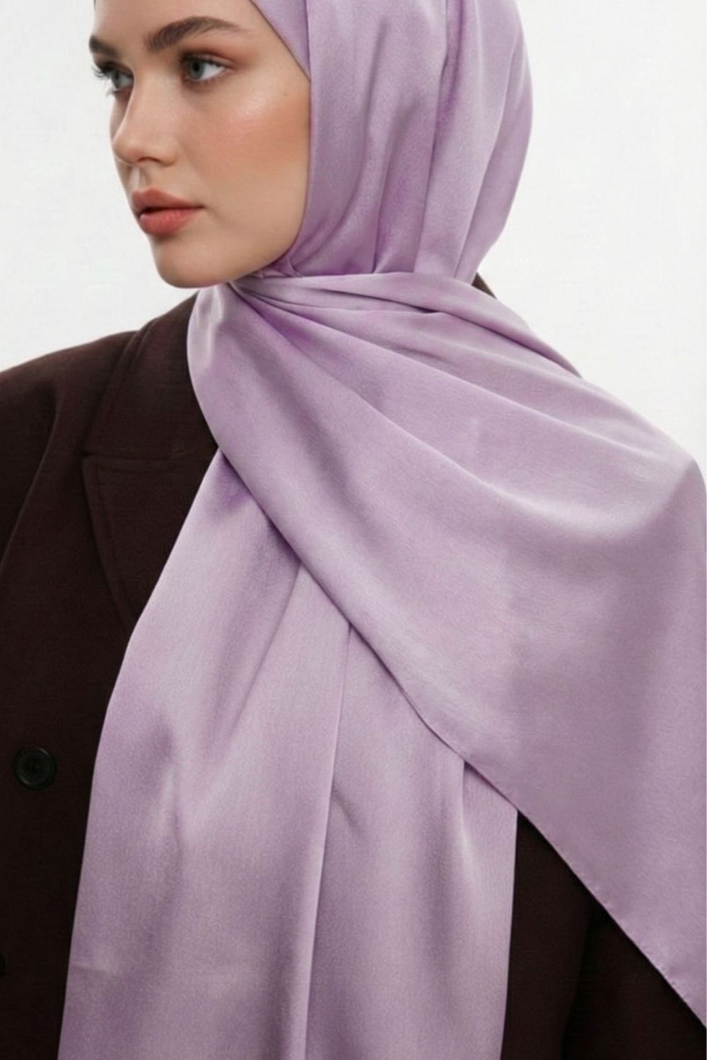 Mizalle & YAQA Özel Saten Dokulu Lila Rengi Şal - 2
