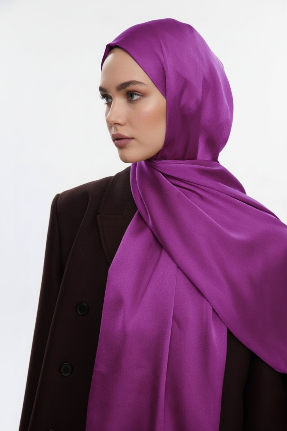 Mizalle & YAQA Özel Saten Dokulu Mor Şal - 2