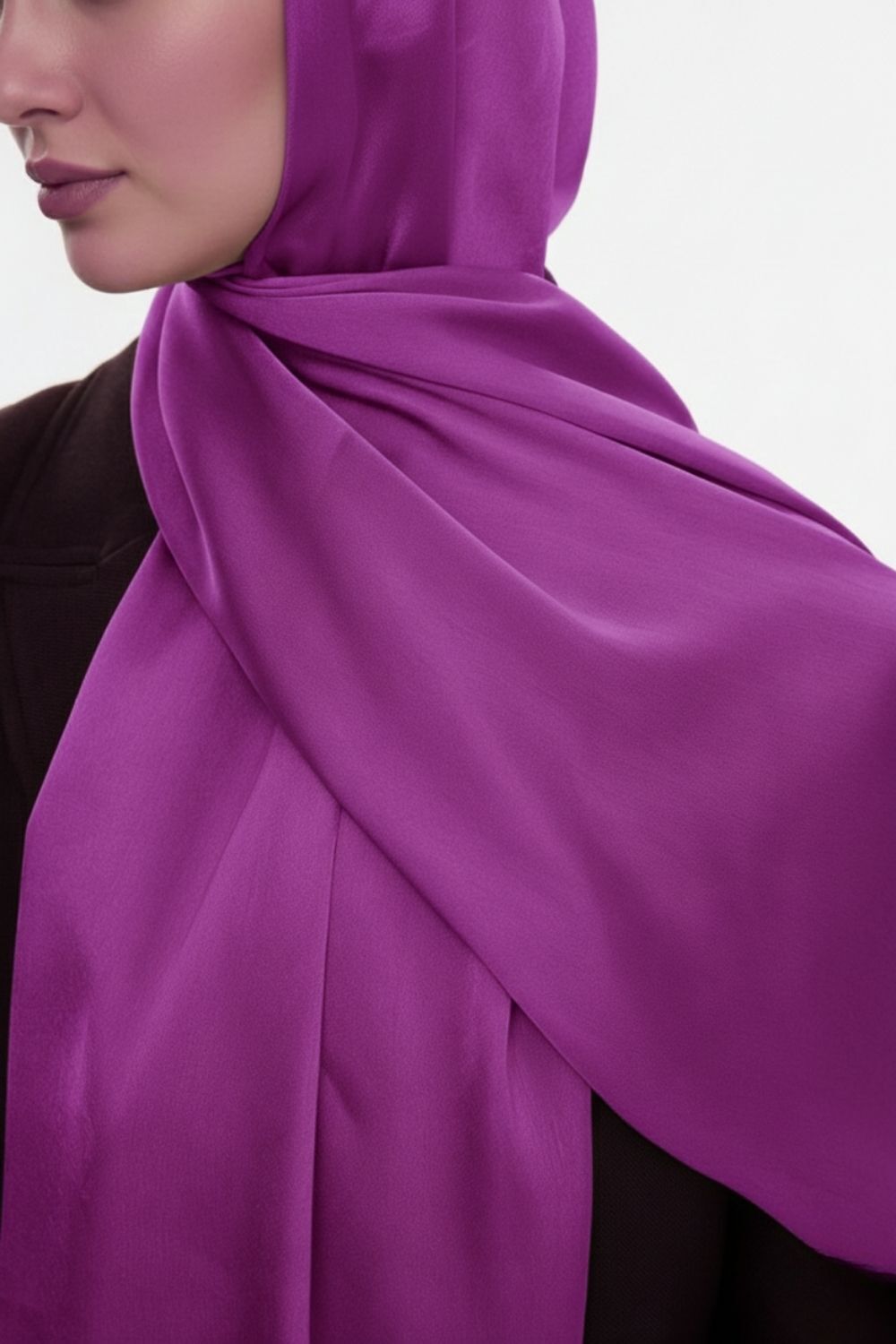 Mizalle & YAQA Özel Saten Dokulu Mor Şal - 3