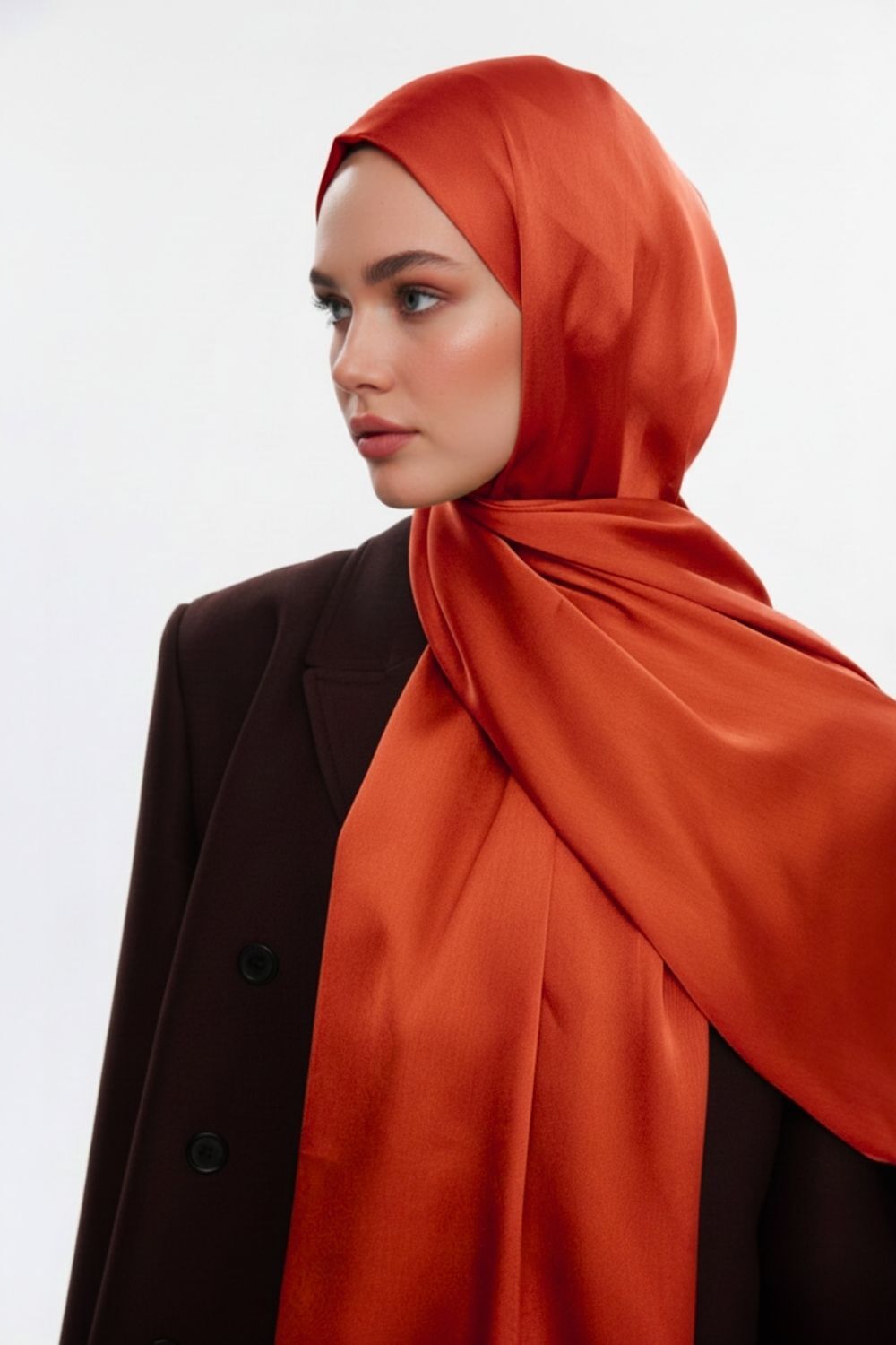 Mizalle & YAQA Özel Saten Dokulu Nar Çiçeği Şal - 1