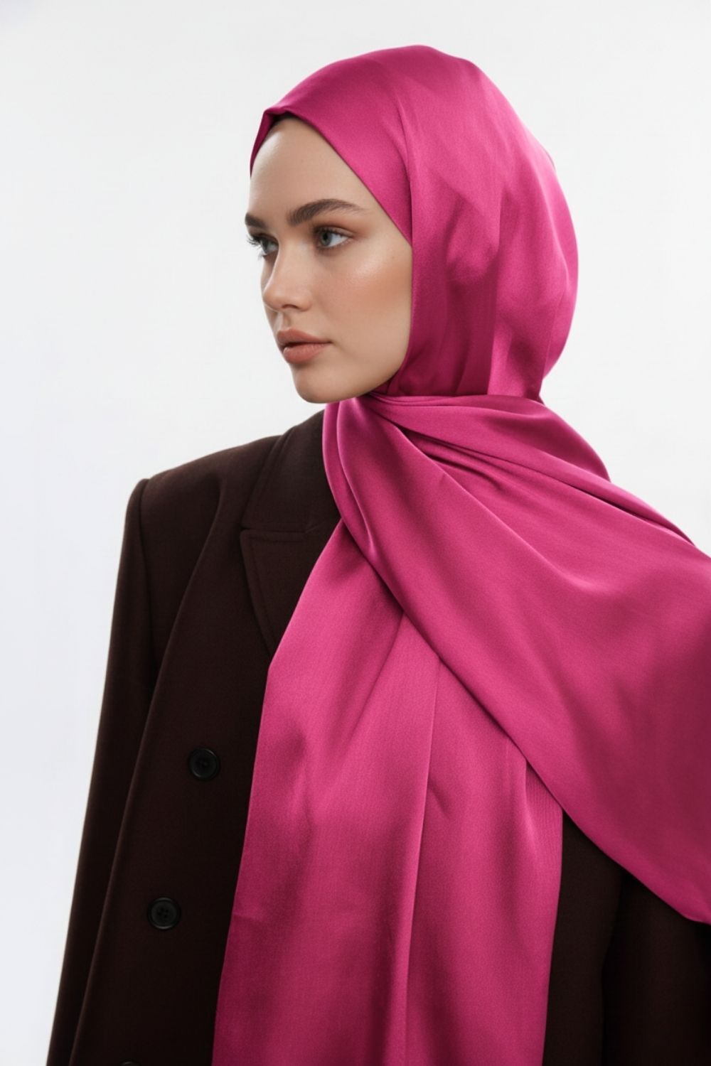 Mizalle & YAQA Özel Saten Dokulu Pembe Şal - 1