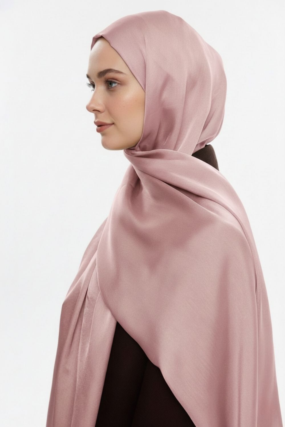 Mizalle & YAQA Özel Saten Dokulu Pudra Pembe Şal - Mizalle