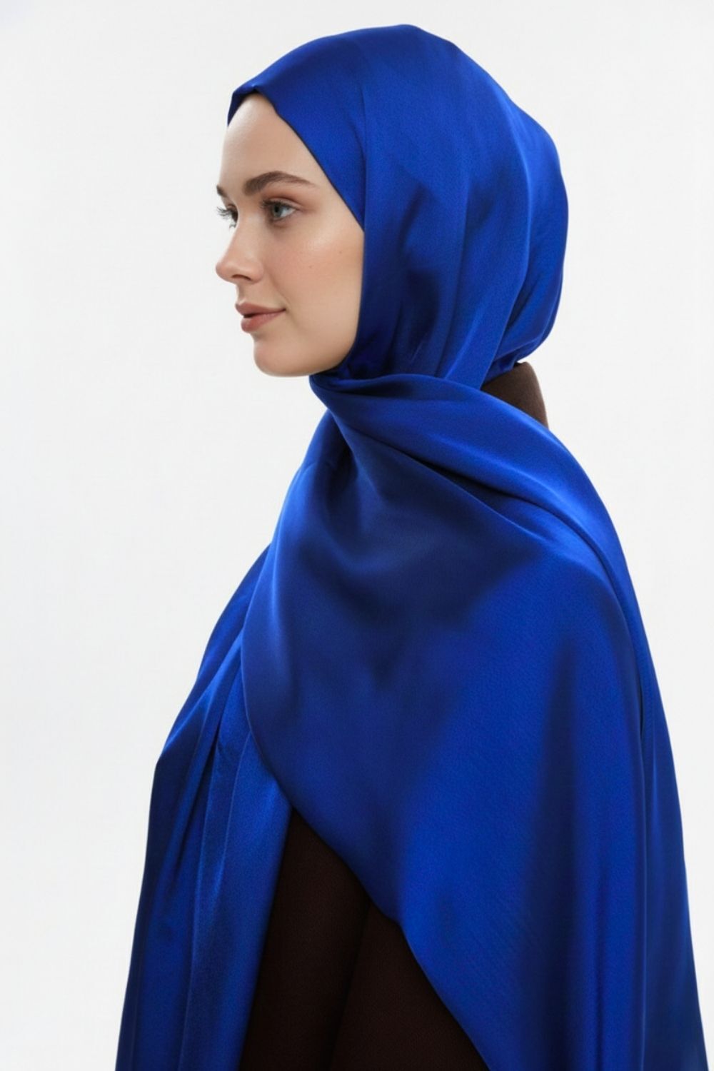 Mizalle & YAQA Özel Saten Dokulu Saks Mavi Şal - 2