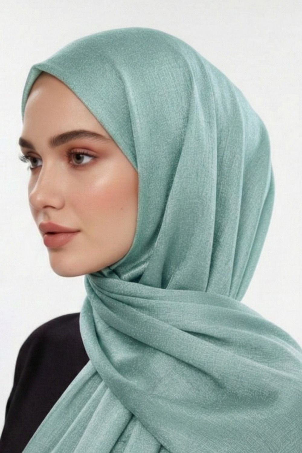 Mizalle & YAQA Özel Saten Dokulu Su Yeşili Şal - 2