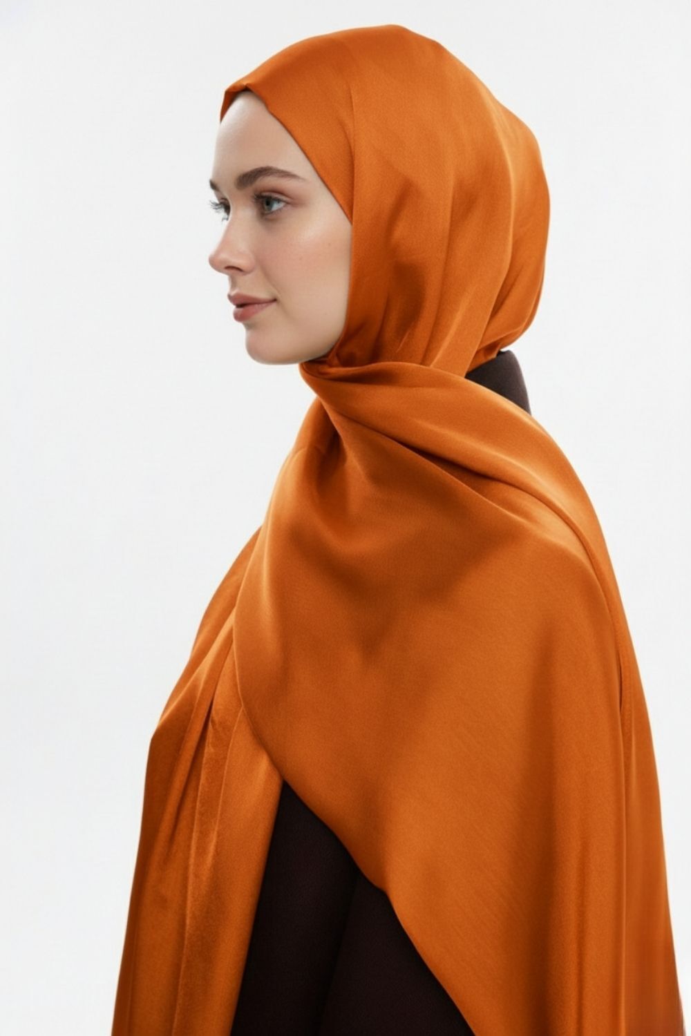 Mizalle & YAQA Özel Saten Dokulu Turuncu Şal - 2