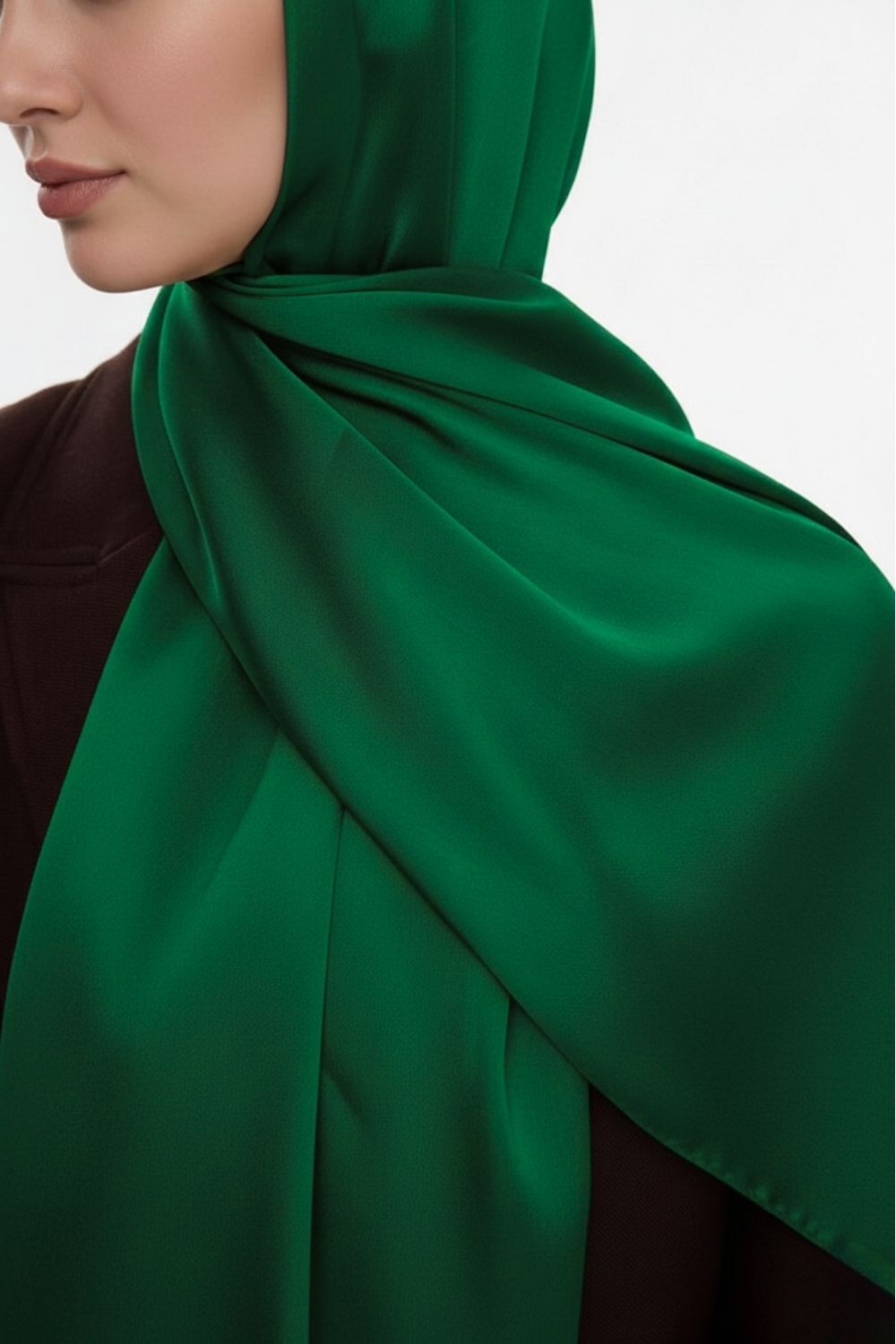 Mizalle & YAQA Özel Saten Dokulu Zümrüt Yeşili Şal - 3