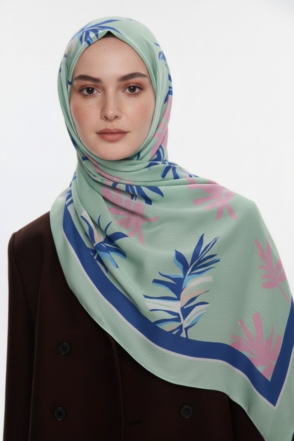 Mizalle & YAQA Yaprak Desenli Açık Yeşil Şal - 2