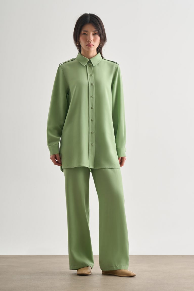 Mizalle Yeşil Kemerli Rahat Kesim Modal Pantolon - Mizalle