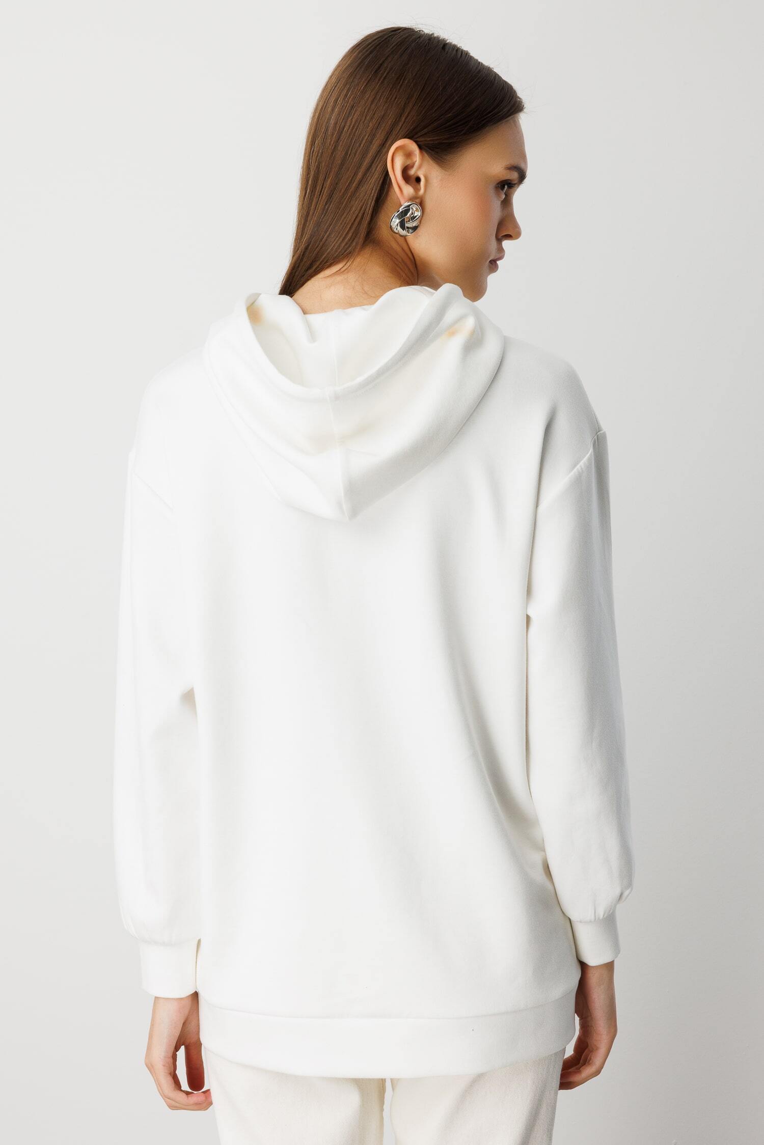 Mizalle Yumuşak Dokulu Kapüşonlu Ekru Sweatshirt - 6