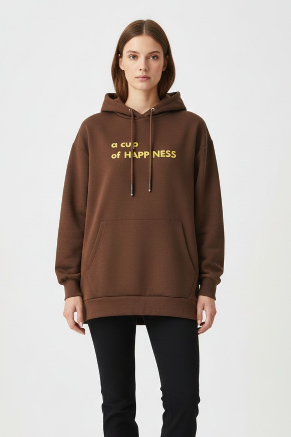 Mizalle Yumuşak Dokulu Kapüşonlu Kahverengi Sweatshirt - Mizalle
