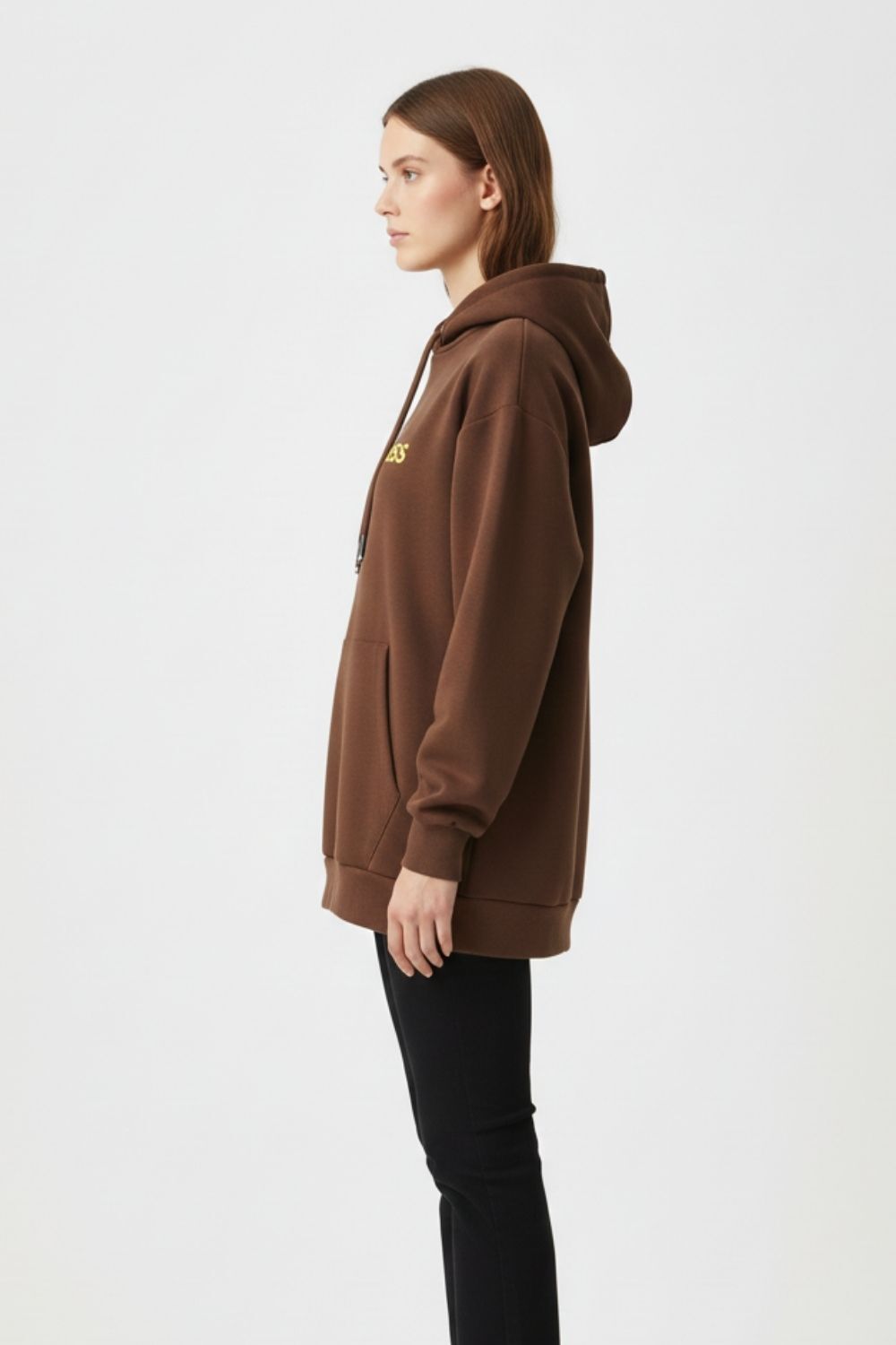 Mizalle Yumuşak Dokulu Kapüşonlu Kahverengi Sweatshirt - 2