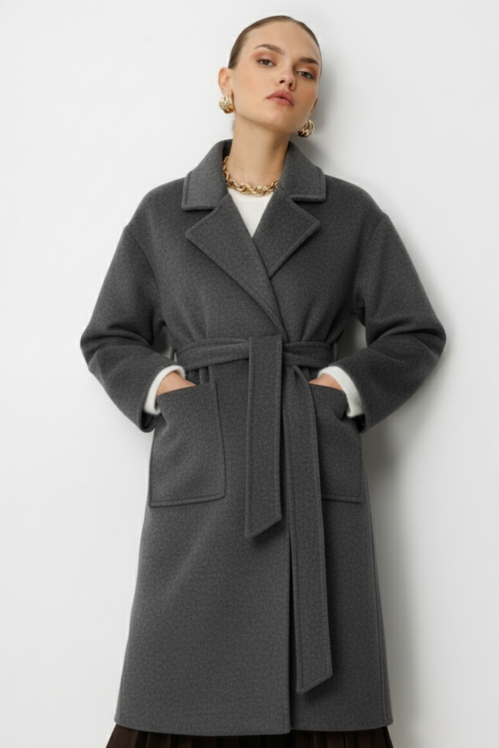 Mizalle Yünlü Kaşe Doku Torba Cepli Basic Antrasit Kaban Mizalle Yünlü Kaşe Doku Torba Cepli Basic Antrasit Kaban