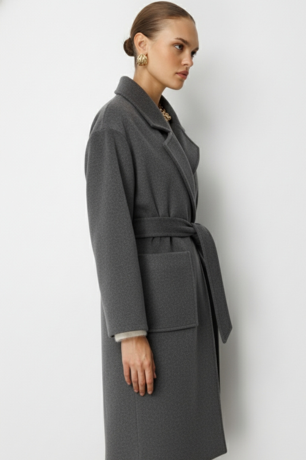 Mizalle Yünlü Kaşe Doku Torba Cepli Basic Antrasit Kaban Mizalle Yünlü Kaşe Doku Torba Cepli Basic Antrasit Kaban