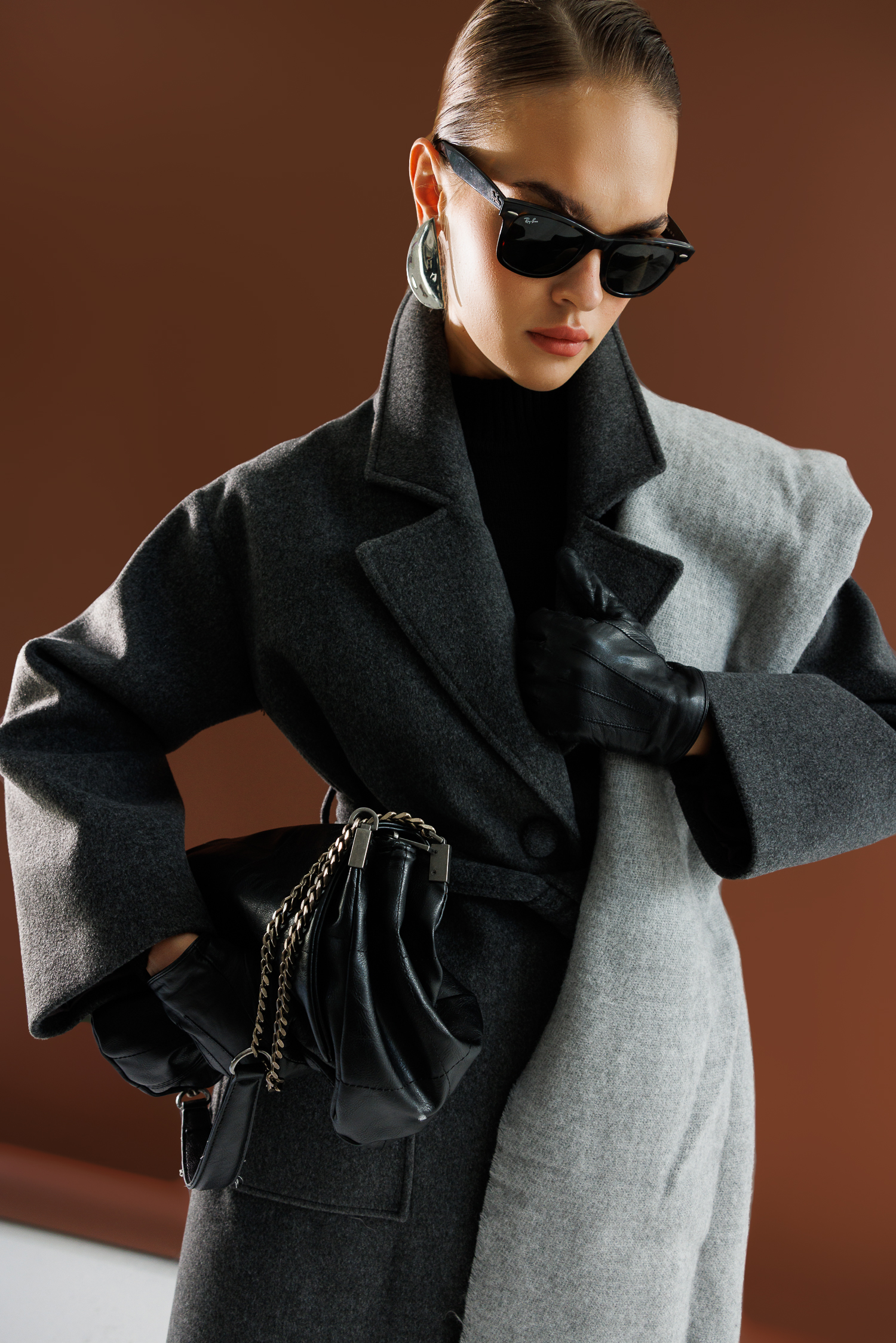 Mizalle - Mizalle Yünlü Kaşe Doku Torba Cepli Basic Antrasit Kaban