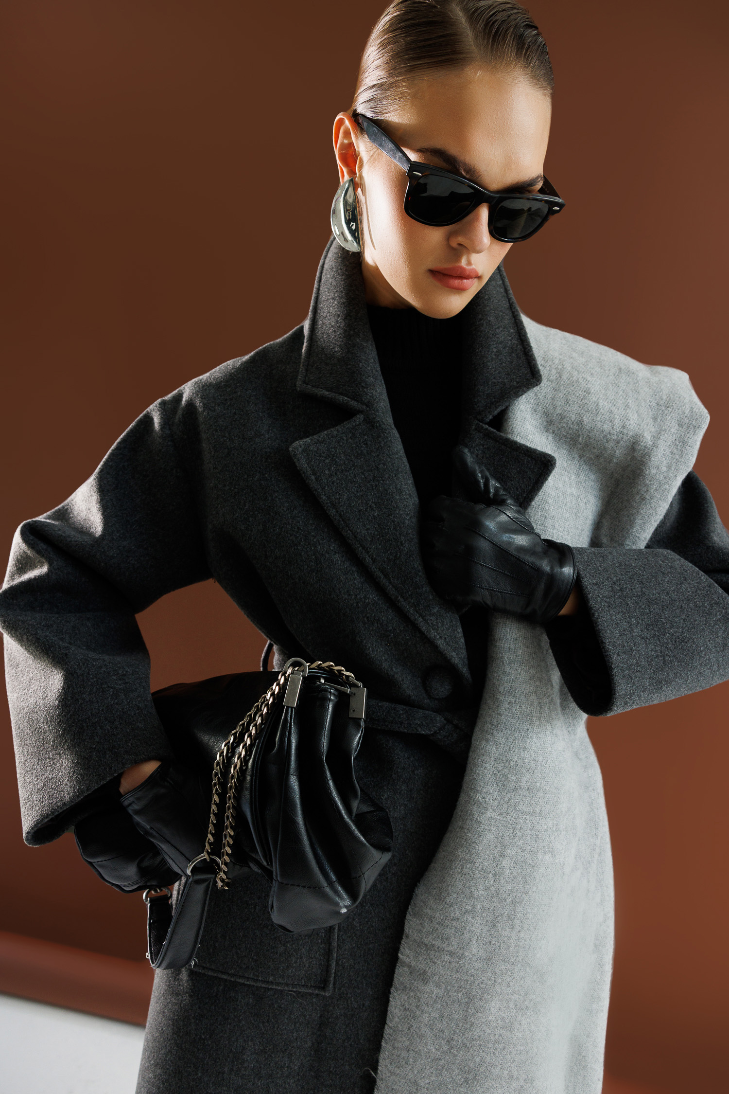 Mizalle - Mizalle Yünlü Kaşe Doku Torba Cepli Basic Antrasit Kaban