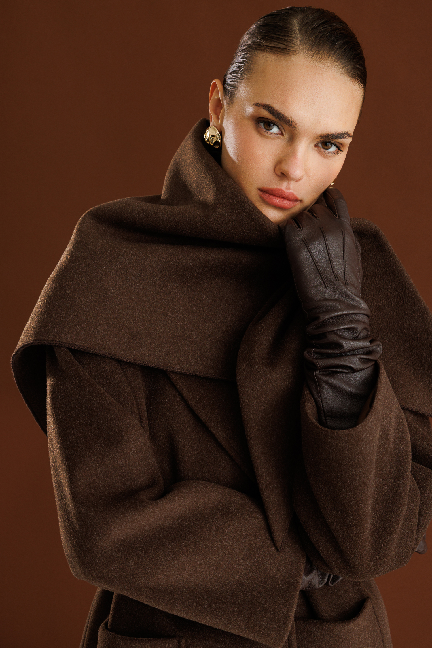 Mizalle Yünlü Kaşe Doku Torba Cepli Basic Kahverengi Kaban - Mizalle