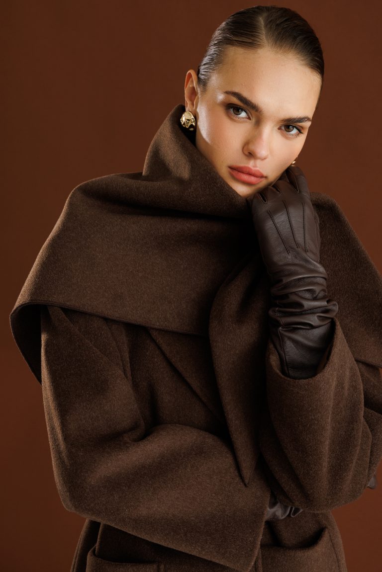 Mizalle Yünlü Kaşe Doku Torba Cepli Basic Kahverengi Kaban - Mizalle