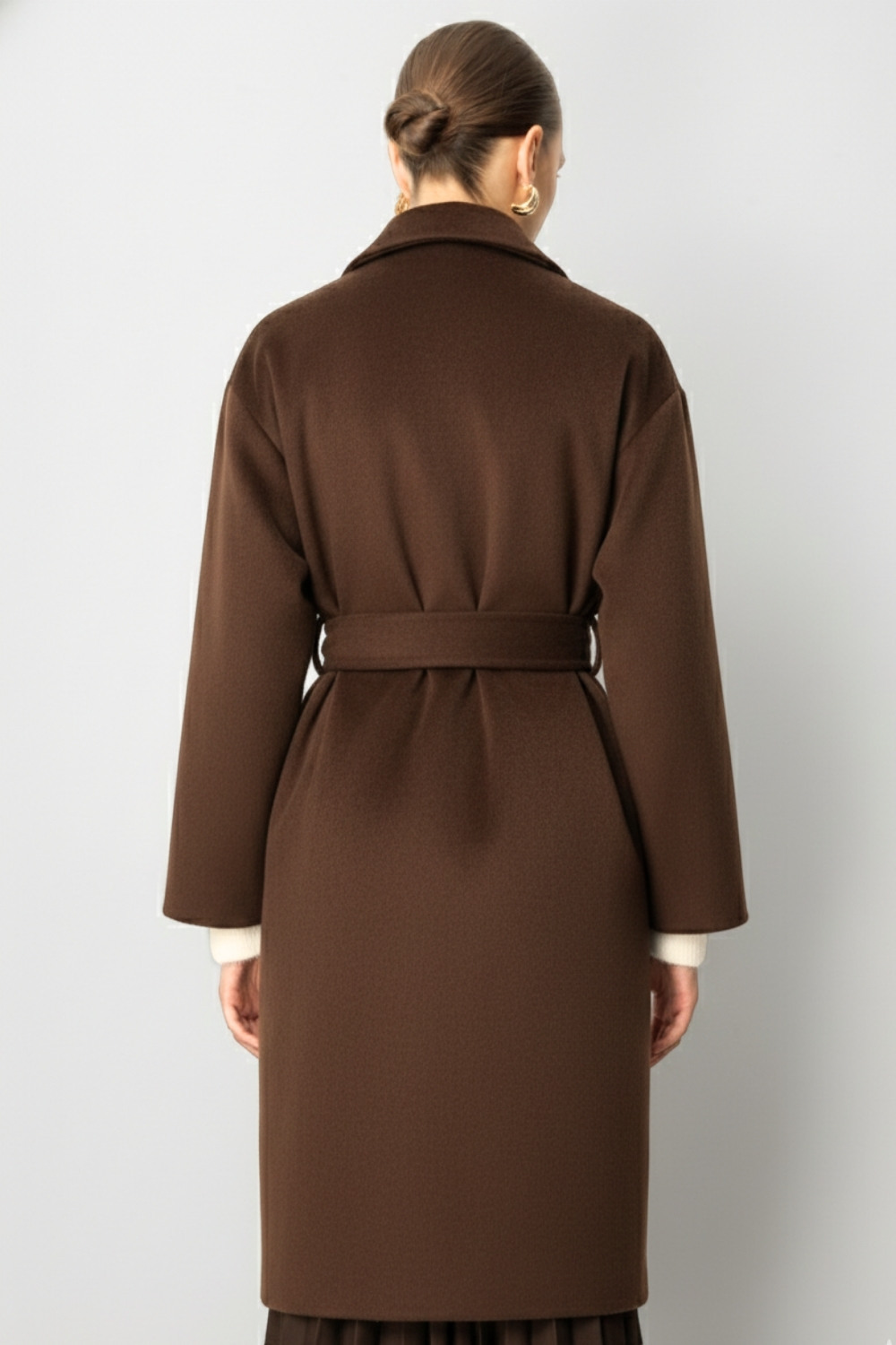 Mizalle Yünlü Kaşe Doku Torba Cepli Basic Kahverengi Kaban - Mizalle