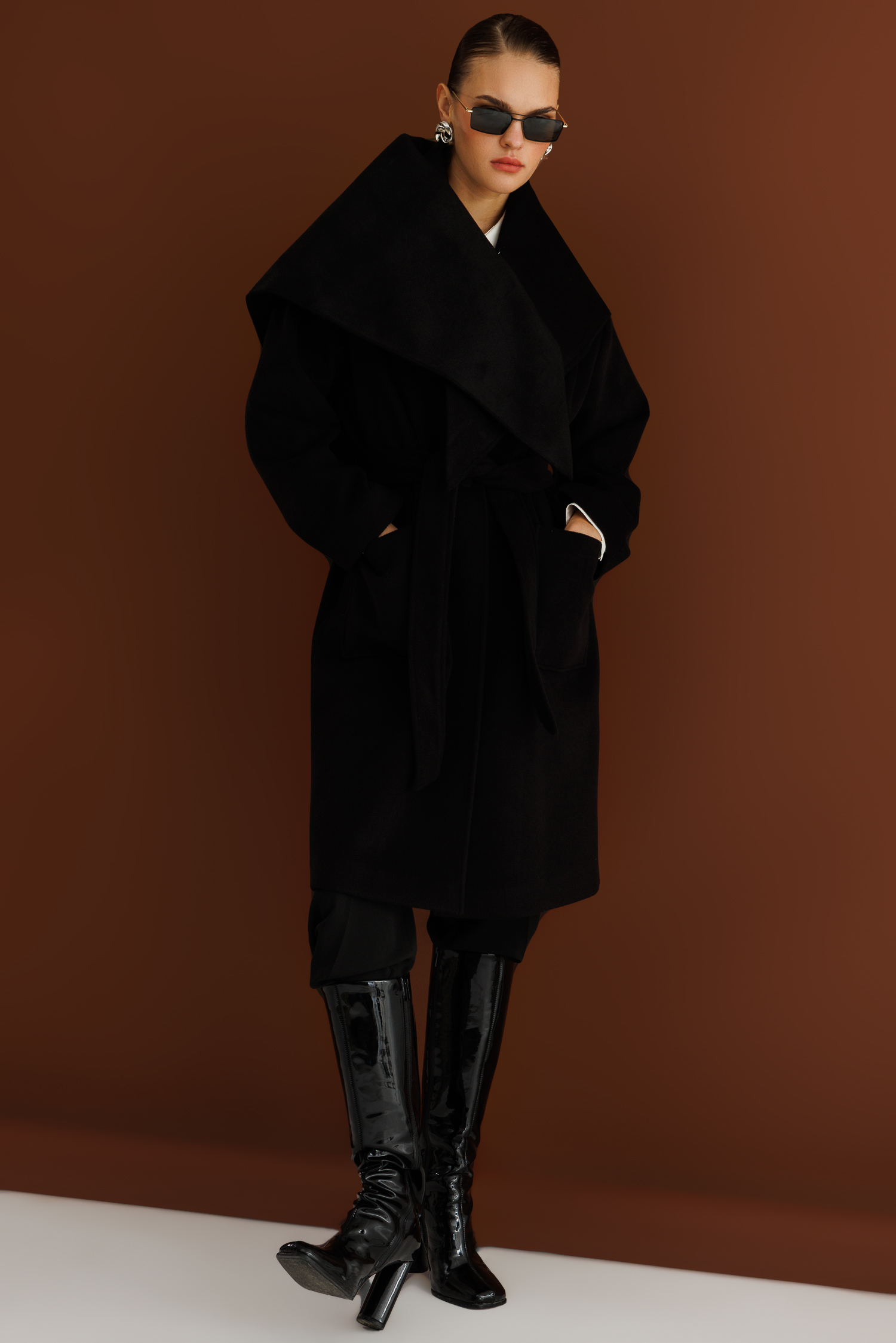 Mizalle Yünlü Kaşe Doku Torba Cepli Basic Siyah Kaban - 7