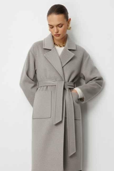 Mizalle - Mizalle Yünlü Kaşe Doku Torba Cepli Basic Vizon Rengi Kaban Mizalle - Mizalle Yünlü Kaşe Doku Torba Cepli Basic Vizon Rengi Kaban