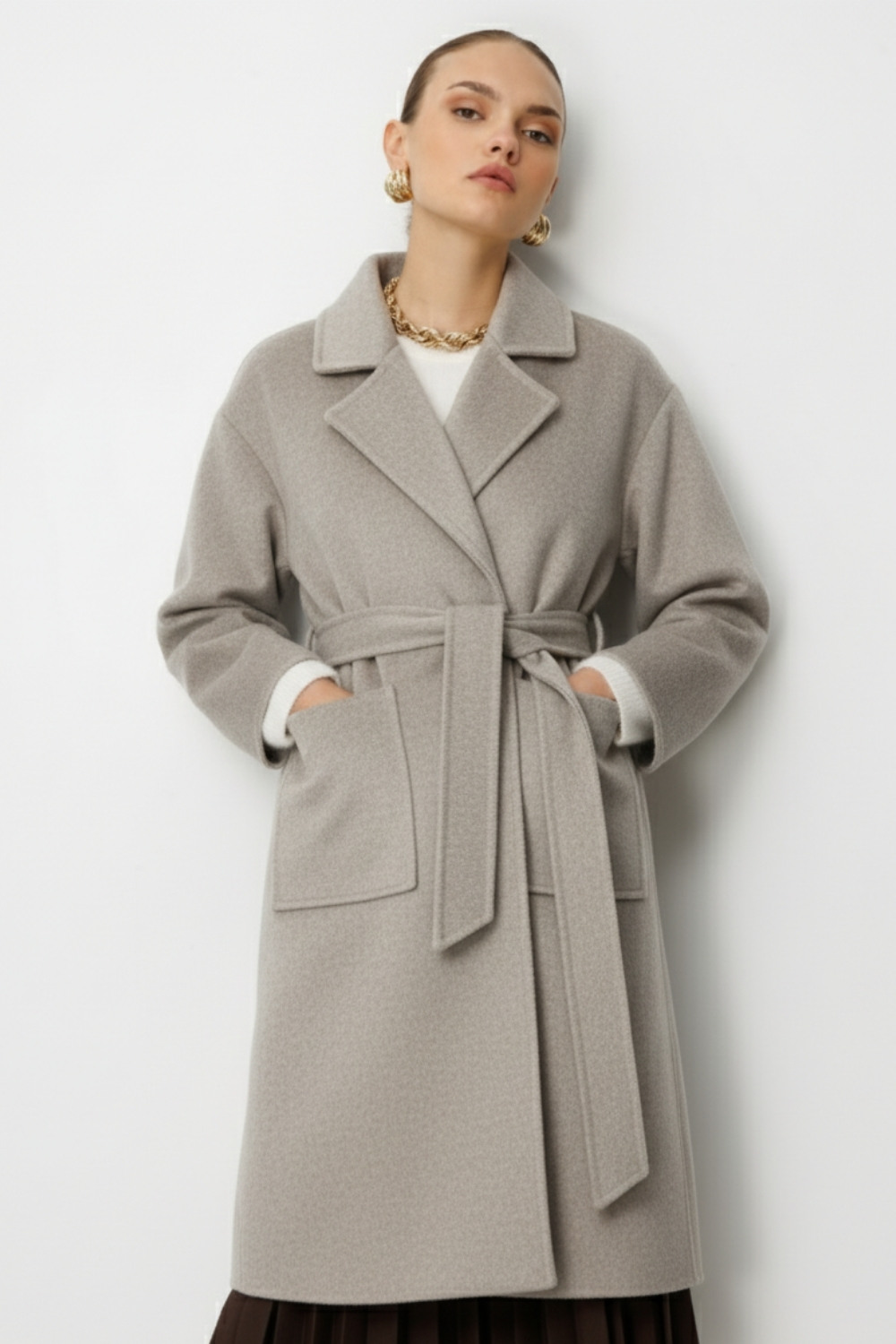 Mizalle Yünlü Kaşe Doku Torba Cepli Basic Vizon Rengi Kaban Mizalle Yünlü Kaşe Doku Torba Cepli Basic Vizon Rengi Kaban