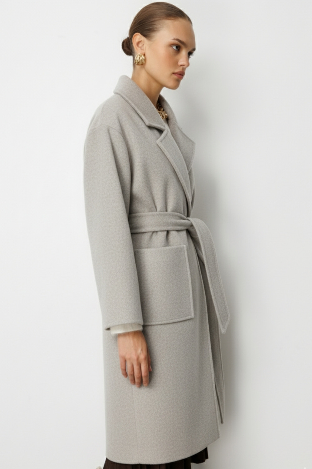 Mizalle Yünlü Kaşe Doku Torba Cepli Basic Vizon Rengi Kaban Mizalle Yünlü Kaşe Doku Torba Cepli Basic Vizon Rengi Kaban