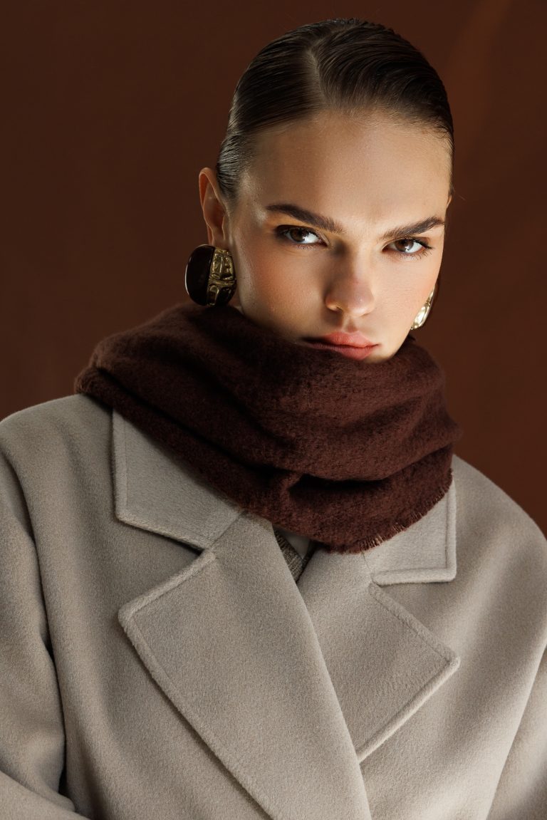 Mizalle Yünlü Kaşe Doku Torba Cepli Basic Vizon Rengi Kaban - Mizalle