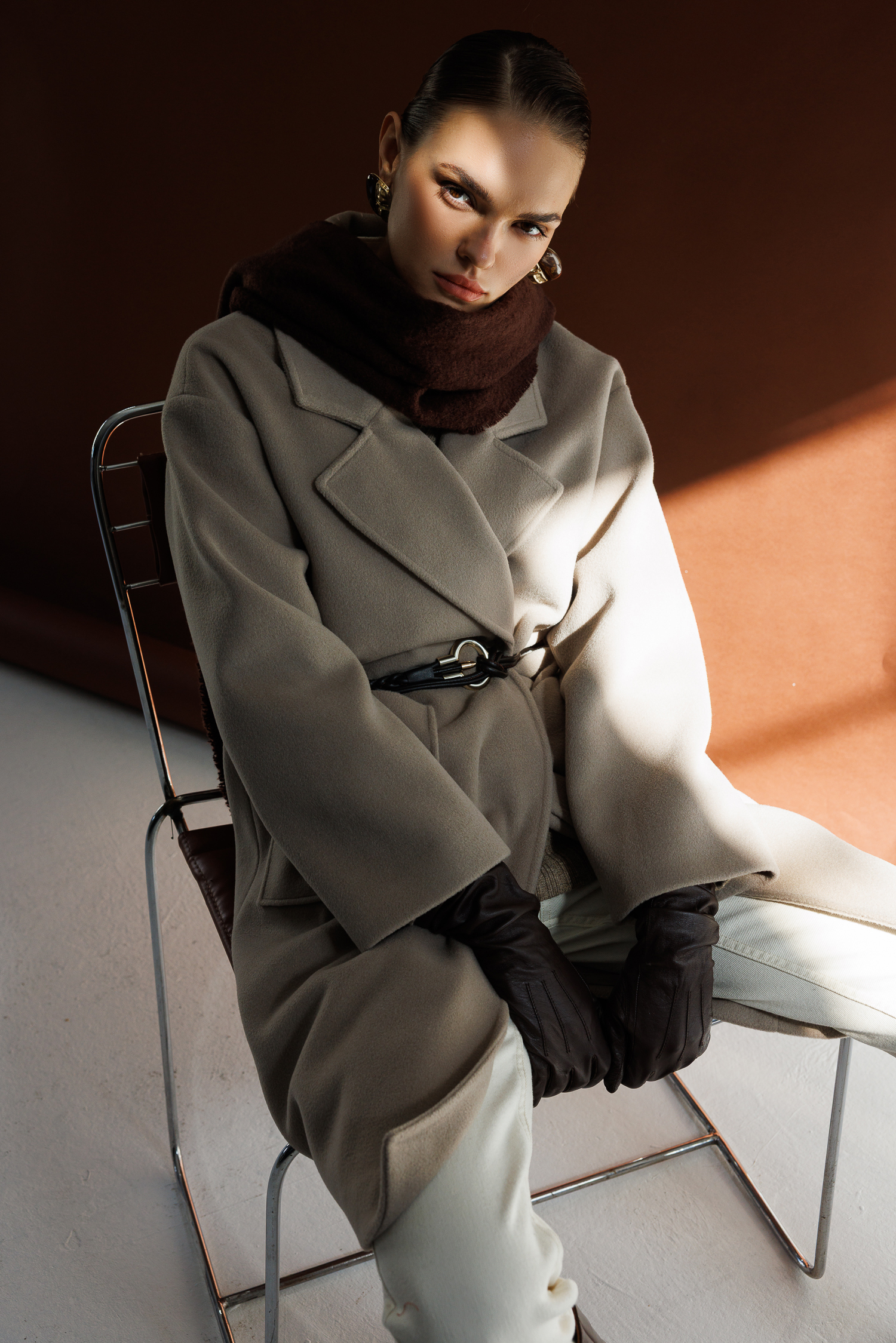 Mizalle Yünlü Kaşe Doku Torba Cepli Basic Vizon Rengi Kaban - Mizalle