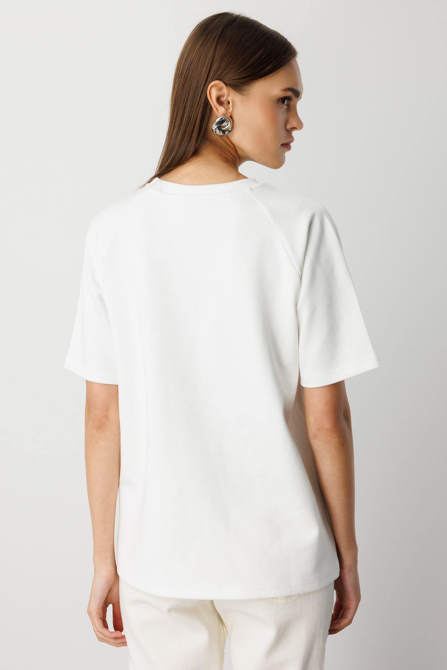 Mizalle Yuvarla Yaka Yumuşak Dokulu Reglan Kol Ekru Tişört - 6