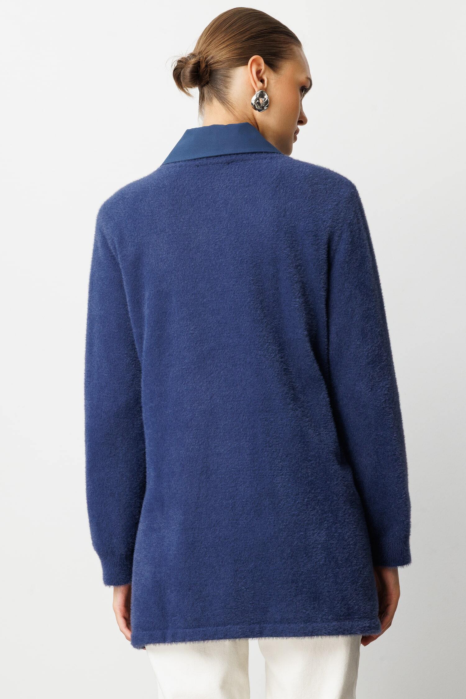 Mizalle Yuvarlak Yaka Oversize Yumuşak Dokulu Lacivert Triko Kazak - 4