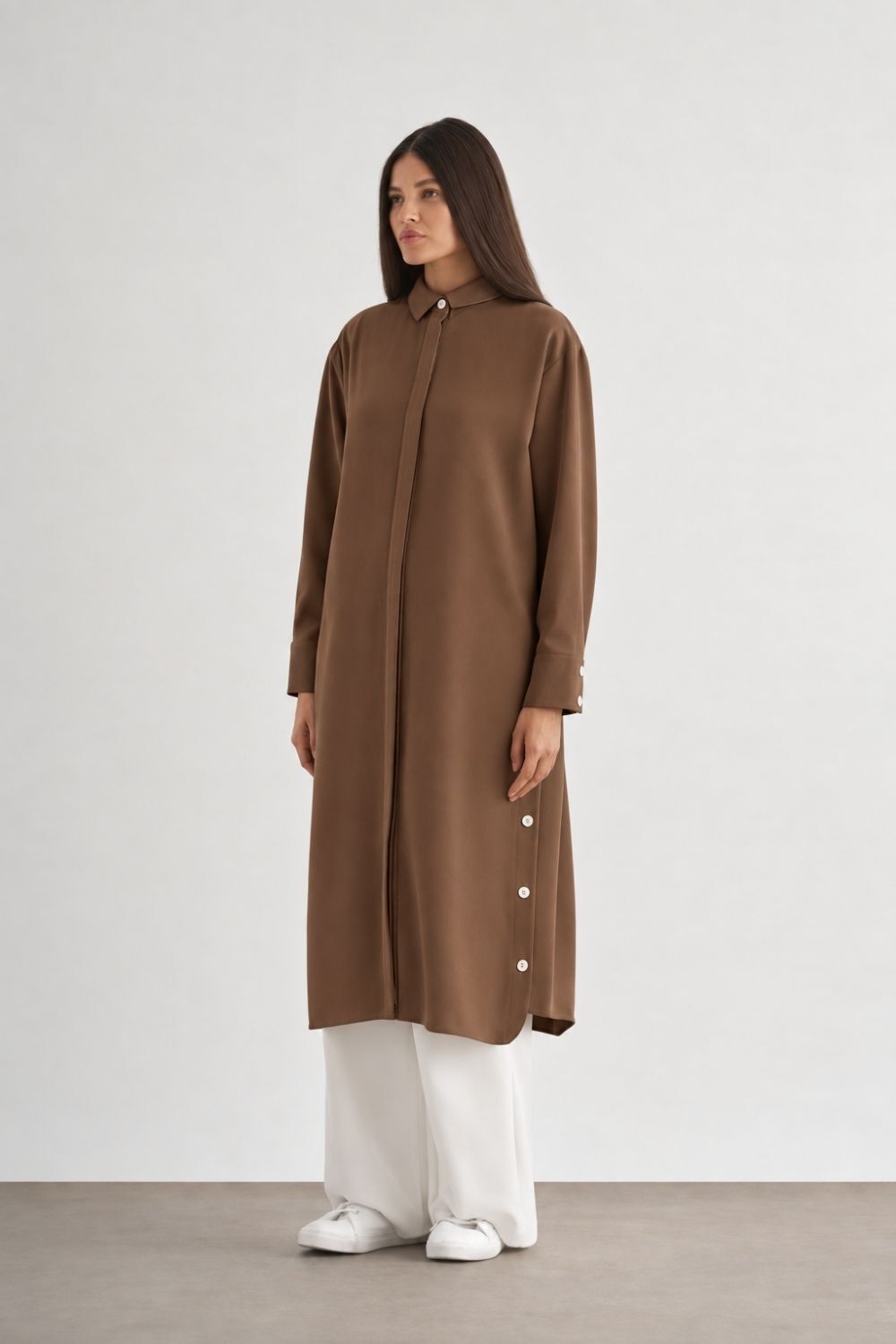 Mizallle Çıtçıtlı Uzun Kahverengi Yazlık Tunik - Mizalle