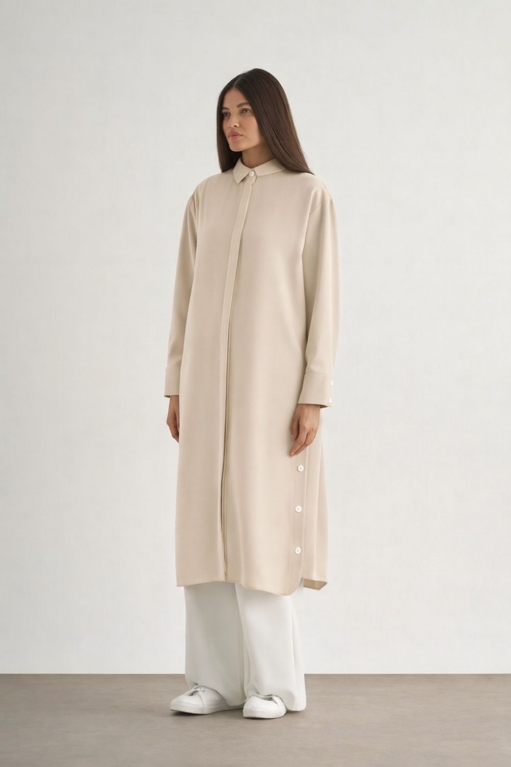 Mizallle Çıtçıtlı Uzun Yazlık Bej Rengi Tunik - Mizalle