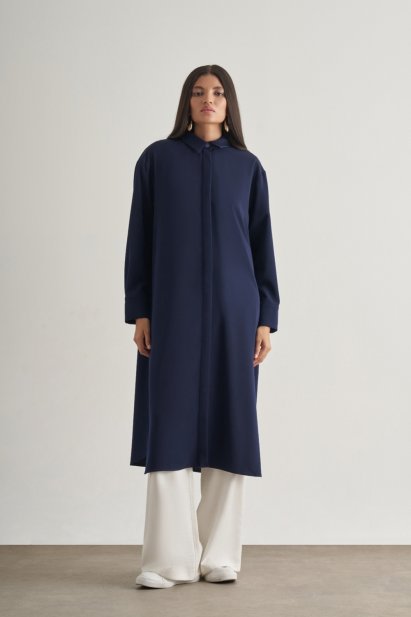 Mizallle Çıtçıtlı Uzun Yazlık Lacivert Tunik - Mizalle