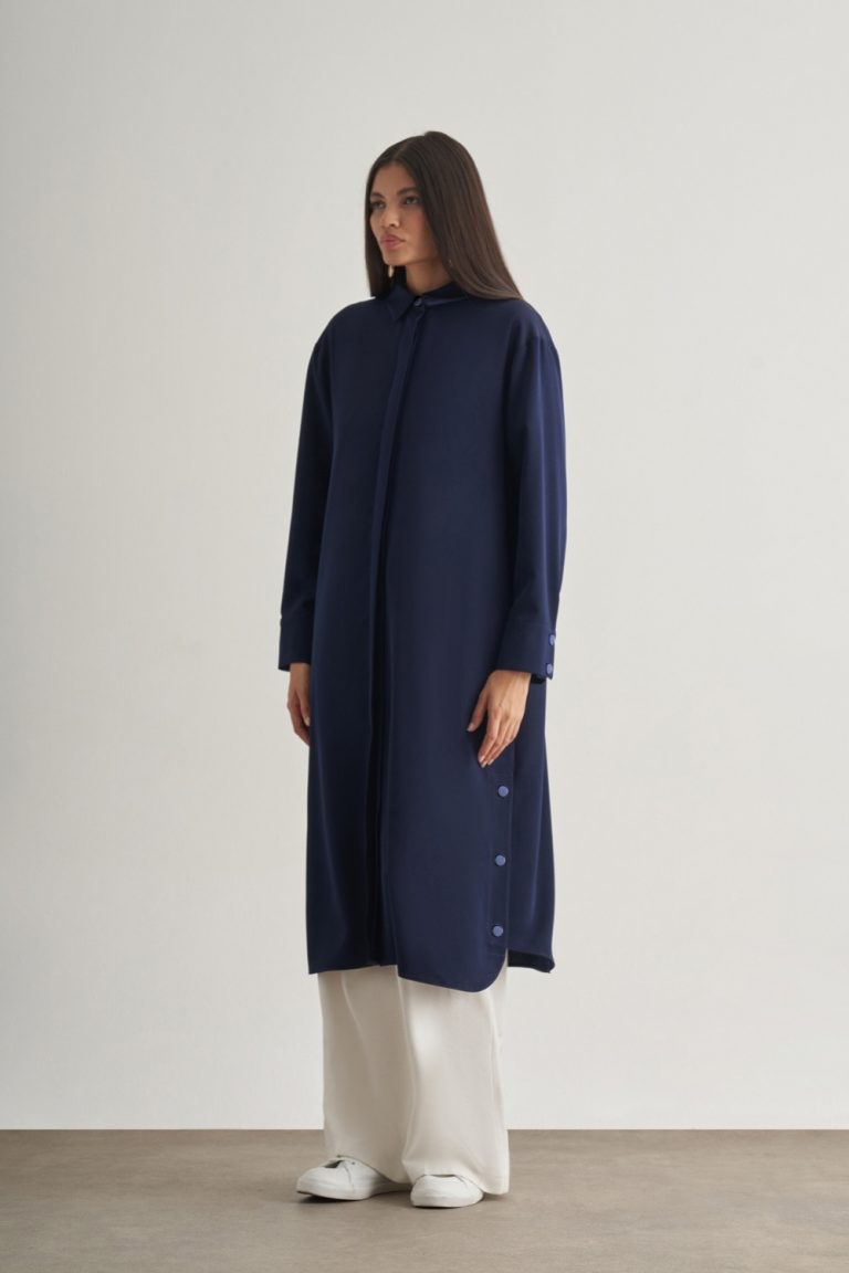 Mizallle Çıtçıtlı Uzun Yazlık Lacivert Tunik - Mizalle