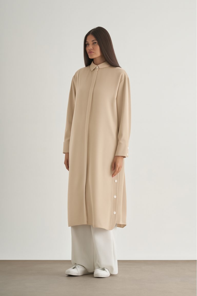 Mizallle Çıtçıtlı Uzun Yazlık Taş Rengi Tunik - Mizalle