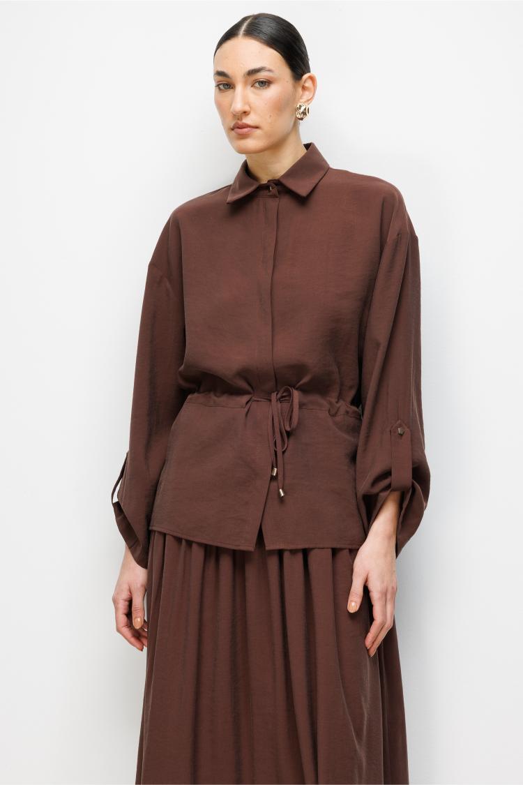 Mizallle Kahverengi Beli Büzgülü Viskoz Tunik - 1