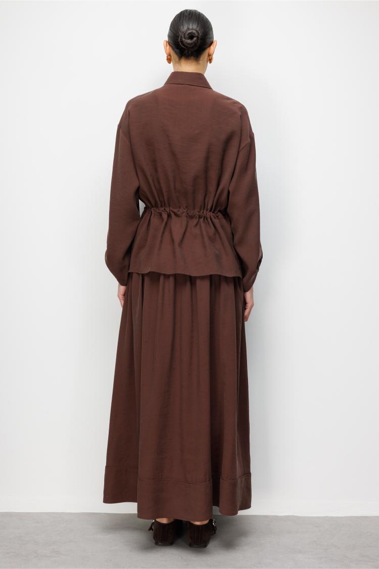 Mizallle Kahverengi Beli Büzgülü Viskoz Tunik - 3