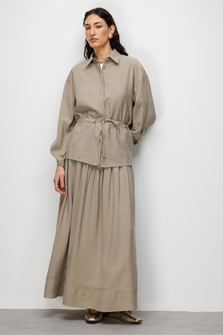 Mizallle Vizon Rengi Beli Büzgülü Viskoz Tunik - 2