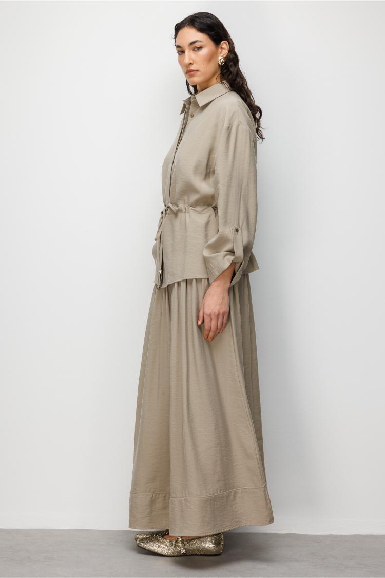 Mizallle Vizon Rengi Beli Büzgülü Viskoz Tunik - Mizalle