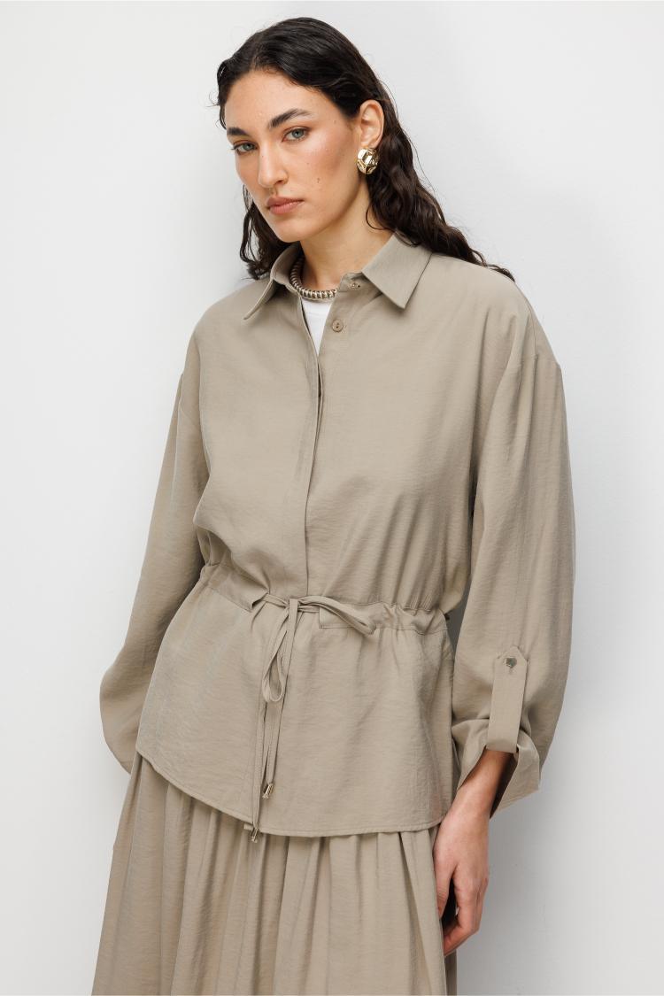 Mizallle Vizon Rengi Beli Büzgülü Viskoz Tunik - 1