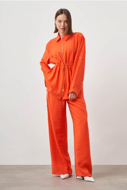 Mizalle Beli İpli Fermuarlı Nar Çiçeği Modal Tunik - Mizalle