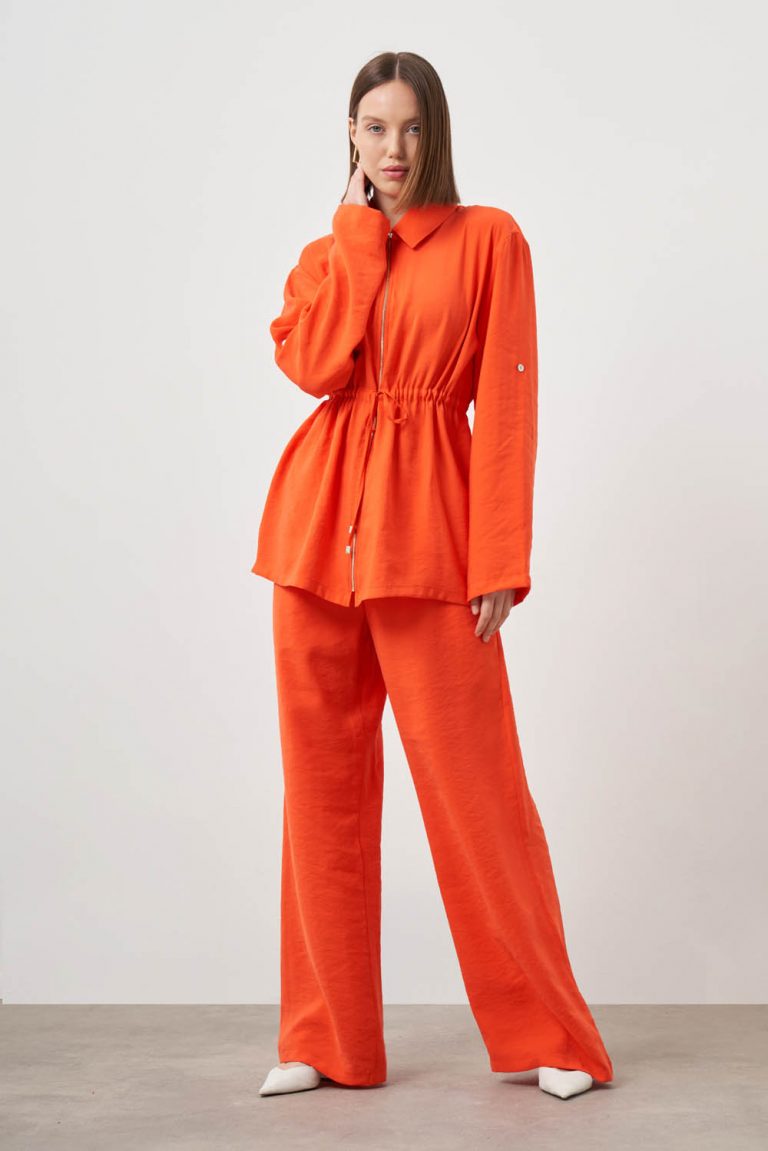 Mizalle Beli İpli Fermuarlı Nar Çiçeği Modal Tunik - Mizalle